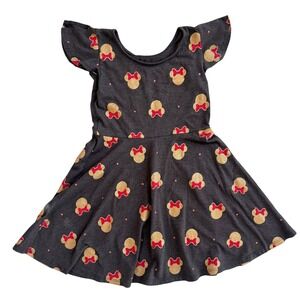 Disney Minnie Mouse Gold Glitter Red Bow Flutter Sleeve  Dress Kids Gray 5T